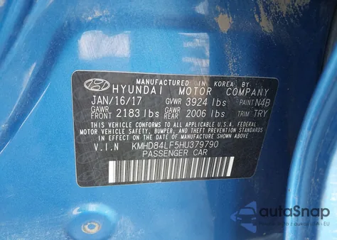 2017 Hyundai Elantra Value Edition from USA, damaged, VIN KMHD84LF5HU379790